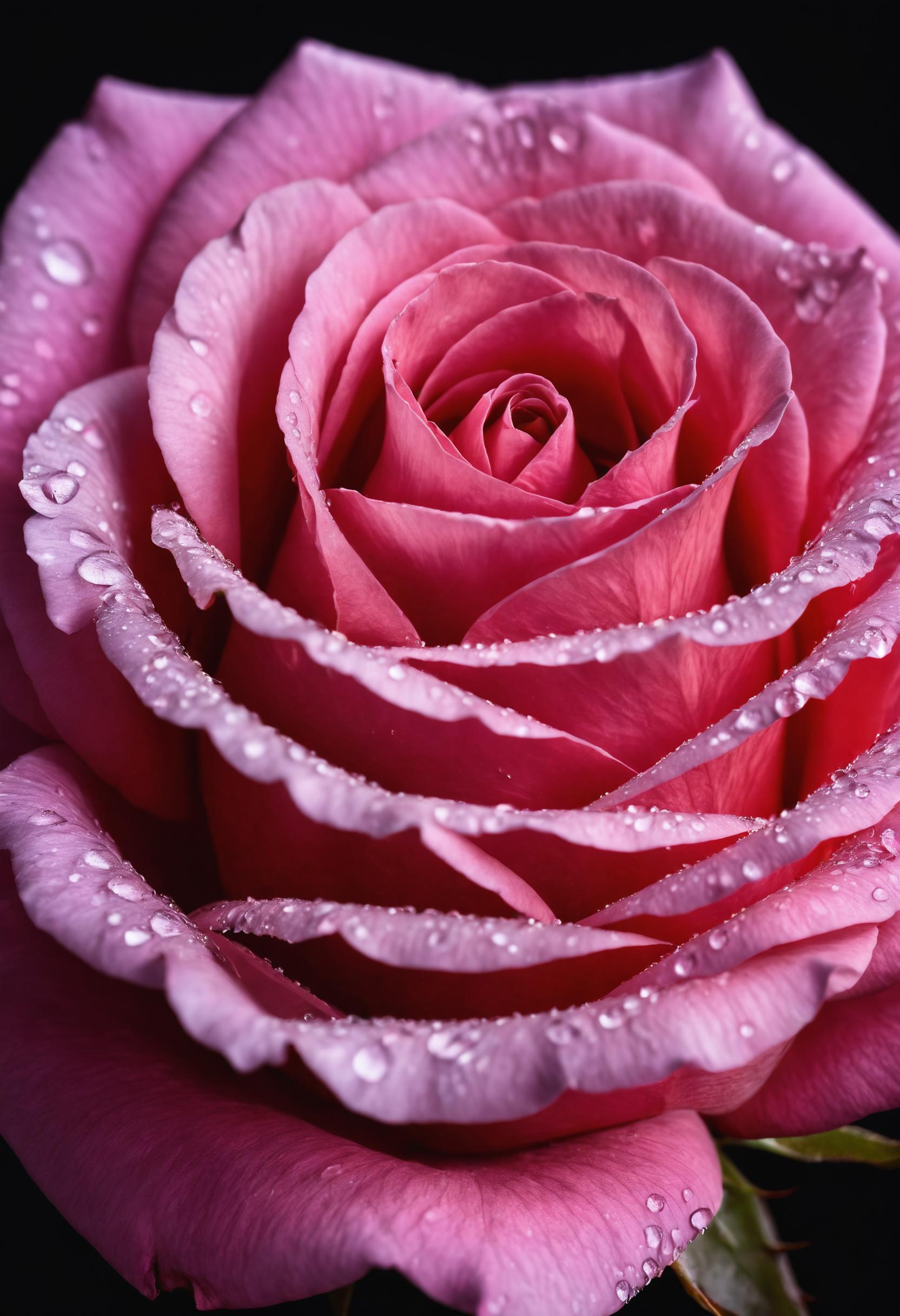 A close up of a pink rose with water droplets on it - SeaArt AI