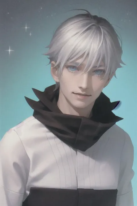 <lora:kazuma_kaneko:0.8>, (masterpiece, best quality:1.2), <lora:jjk_gojo-11:1>, solo, male focus, 1boy, portrait of gojo satoru, smile, looking at viewer, blue eyes, white eyelashes, black sweater, long sleeves, hair between eyes, rim light, athletic, volumetric lighting, best quality, intricate details, tonemapping, sharp focus, hyper detailed, trending on Artstation, sparkle, sunglasses, round eyewear, round sunglasses