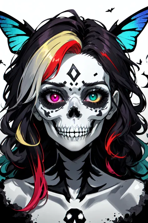 1girl, solo, flamboyant, detailed hair, detailed face, detailed eyes, official art,   PoodaBeepVibesV2 Demon_Calavera