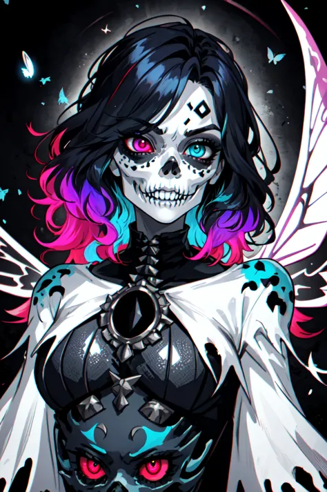 1girl, solo, flamboyant, detailed hair, detailed face, detailed eyes, official art,   PoodaBeepVibesV2 Demon_Calavera