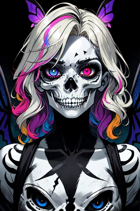 1girl, solo, flamboyant, detailed hair, detailed face, detailed eyes, official art,   PoodaBeepVibesV2 Demon_Calavera