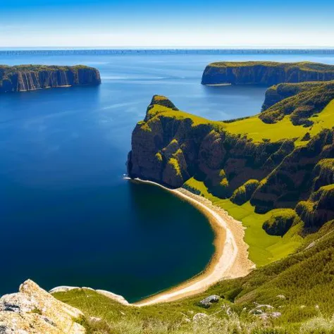 a view of a beach and a body of water from a cliff