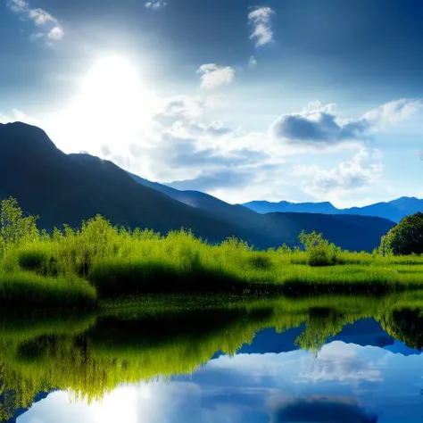 a view of a lake with a mountain in the background