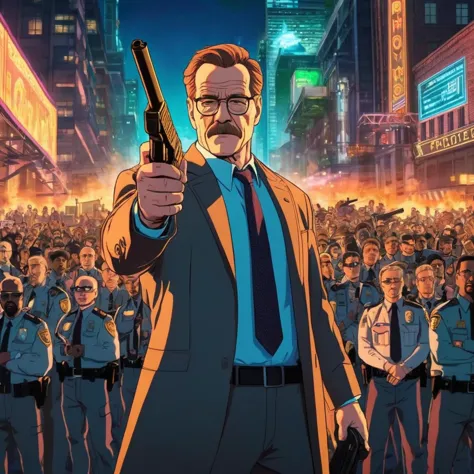 anime artwork of  <lora:Commissioner Gordon:1>
An epic movie scene starting Bryan Cranston as Commissioner Gordon a man holding ...