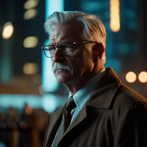 cinematic film still of  <lora:Commissioner Gordon:1.2>
Commissioner Gordon a brown hair man with glasses looks at something in ...