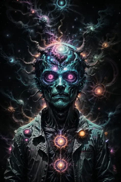 voidparadigm cryptid, neon theme, voidpsychic, astral background  