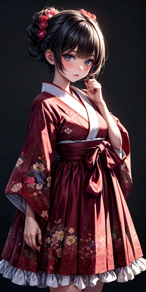 a woman in a kimono dress poses for a picture