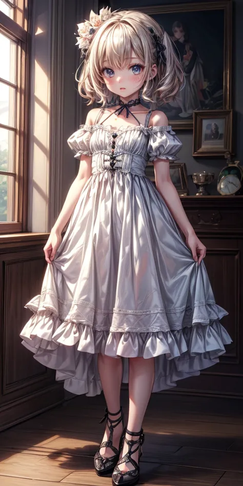 (masterpiece,ultra-detailed,best quality,8K,CG,illustration,shaved:1.2),(petite girl:1),  <lora:more_details:1>,dress,