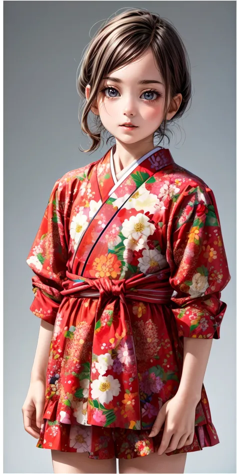 a close up of a doll wearing a red kimono