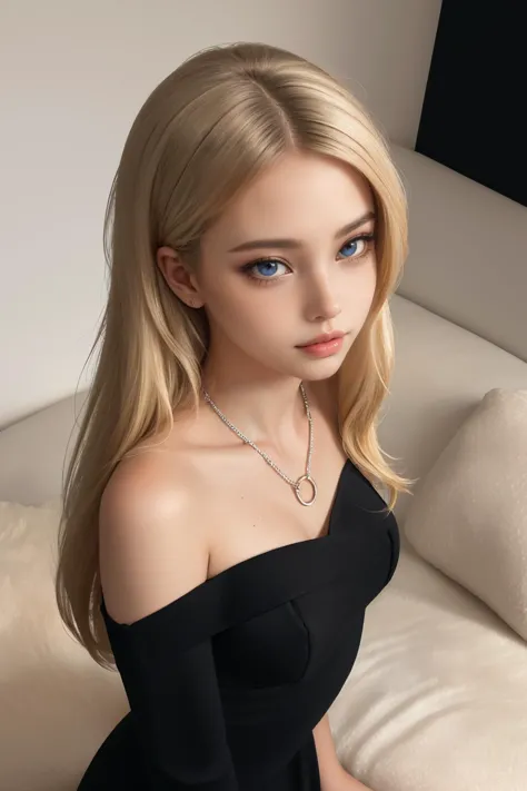 1girl, <lora:b4ckl3ssch41ns:0.78> b4ckl3ssch41ns,underboob, (black dress:1.2), bare shoulders, strapless, tube top, body chains, long dress, From Above,
Nsfw,
(ultra realistic,32k, masterpiece:1.2),(high detailed skin:1.1),( high quality:1.1),
detailed hair,
intricate detail,
(detailed realistic background:1.3),
realistic lighting,
[cinematic lighting|sunset lighting],
hyperrealism,
soothing tones,
muted colors,
high contrast,
soft light,
sharp,
artistic photoshoot,
braided top knot pale blonde hair,
cute,slender,european, eyes,pale cheeks,square face shape with angular jaw,natural "no-makeup" makeup,freckles,