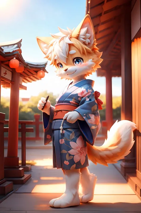 a close up of a cat in a kimono outfit standing on a sidewalk