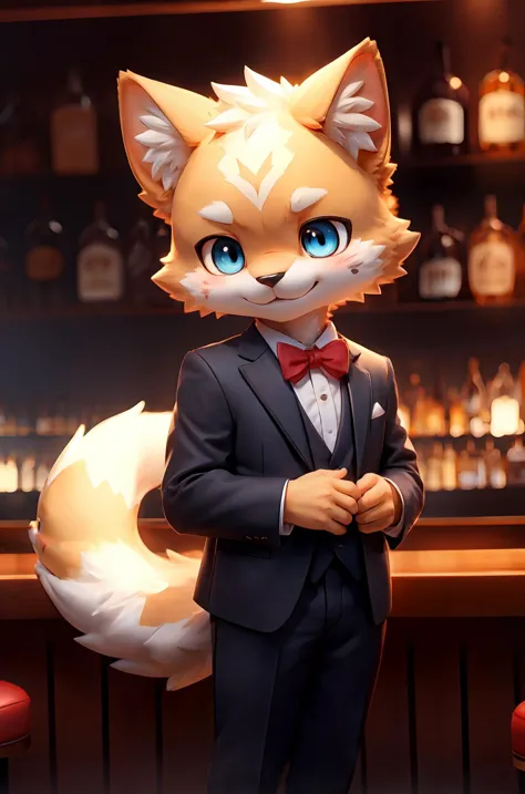 1boy,boy,solo,furry,kemono,pupils,bright_pupils,a tail,suit,formal_dress,bar,