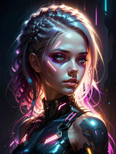 a woman with a futuristic look and glowing hair