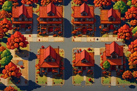<lora:2Dæ¸¸æåºæ¯_å¤å¶:1> red tile roofs, fall colors, fall trees