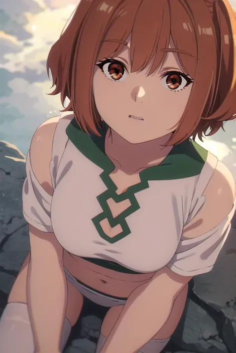 kanne, <lora:kanne-alpha-lora-nochekaiser:1>,
kanne, short hair, brown hair, twintails, (brown eyes:1.3),
BREAK shirt, thighhighs, navel, bare shoulders, white shirt, short sleeves, midriff, belt, white thighhighs, crop top, short shorts, clothing cutout, shoulder cutout, green shorts,
BREAK outdoors, forest, nature, grass, sky, sun, clouds,
BREAK looking at viewer, (cowboy shot:1.5),
BREAK <lyco:GoodHands-beta2:1>, (masterpiece:1.2), best quality, high resolution, unity 8k wallpaper, (illustration:0.8), (beautiful detailed eyes:1.6), extremely detailed face, perfect lighting, extremely detailed CG, (perfect hands, perfect anatomy),