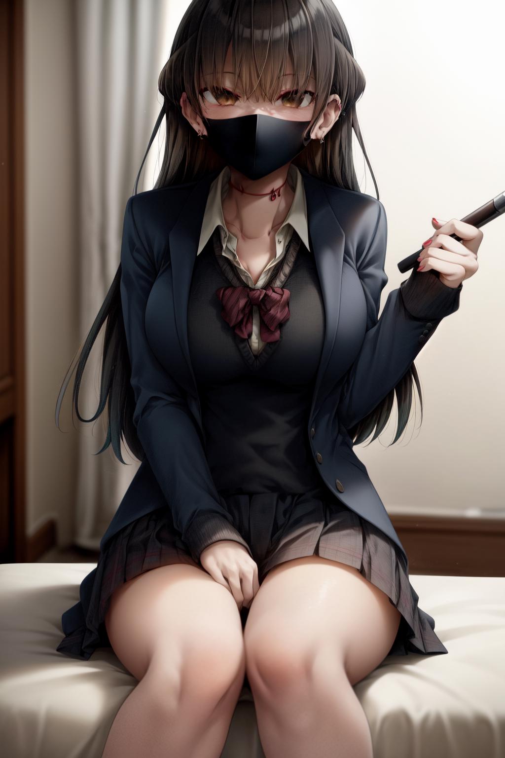 NSFW,koneko toujou (dxd),Gray Hair,short hair,naked,(Blindfold - SeaArt AI