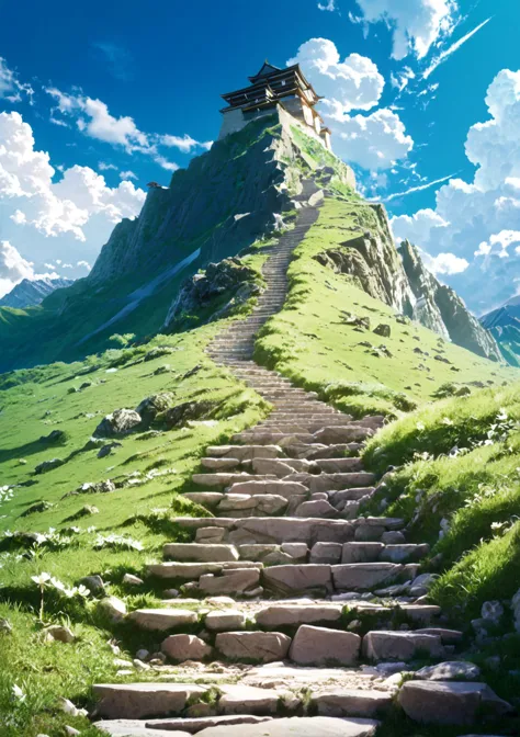 there is a picture of a stairway going up a hill