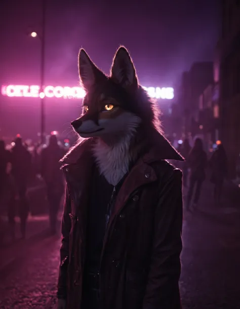 arafed image of a man in a fox mask standing on a street