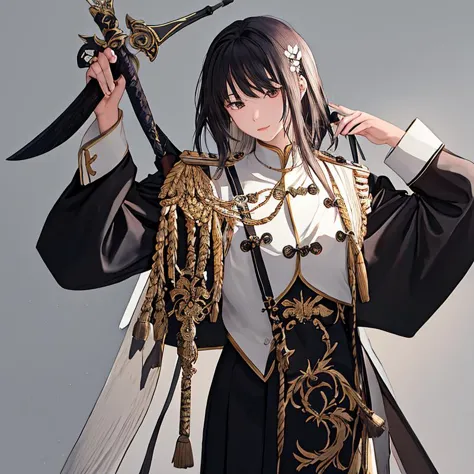 best quality,masterpiece,incredibly absurdres,highly detailed,ultra-detailed,illustration,1girl,
Carrying a long sword on back,blue Taoist uniforms,
<lora:Chinese fashion girl-2.0:0.6>,simple background,