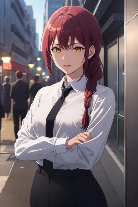 anime girl with red hair and a white shirt and tie