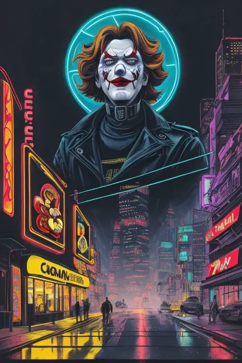 a poster of a joker in a city at night