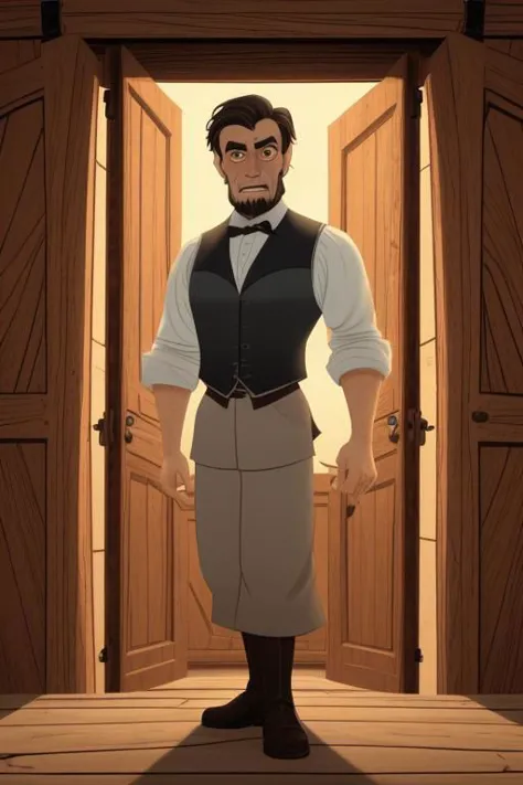 a cartoon of abraham lincoln standing in front of a door