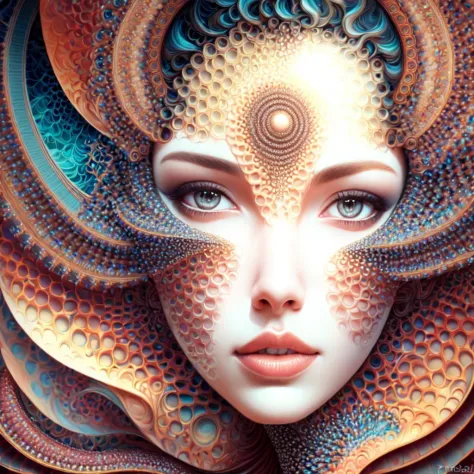 foto (Estilo Fractal Mulher:1) um close de uma pintura do rosto de uma mulher 