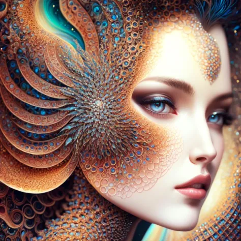 foto (Estilo Fractal Mulher:1) um close de uma pintura do rosto de uma mulher 