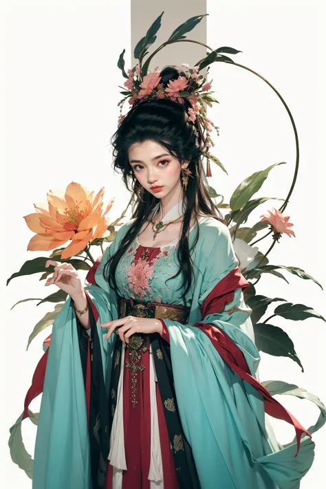 jyyv3, a woman in a green dress with a flower crown on her head and a bird on her shoulder, holding a string, 1girl, green dress, flower, solo, closed eyes, black hair, holding, dress, branch, long sleeves, chinese clothes, hair ornament, hair bun, hanfu, jewelry, string, pink flower, single hair bun,
Best quality,masterpiece,ultra high res,<lora:jyyå¤è£ v3:0.7>,