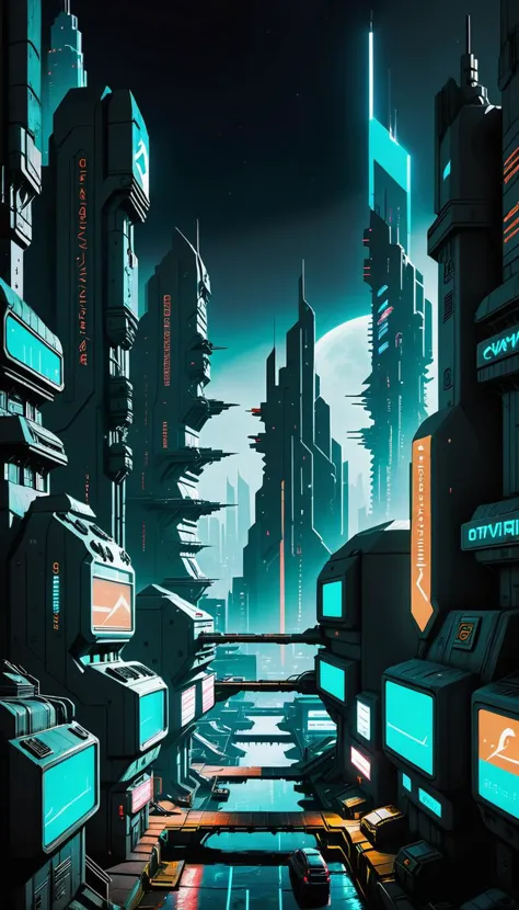 a futuristic city with neon lights and a futuristic street