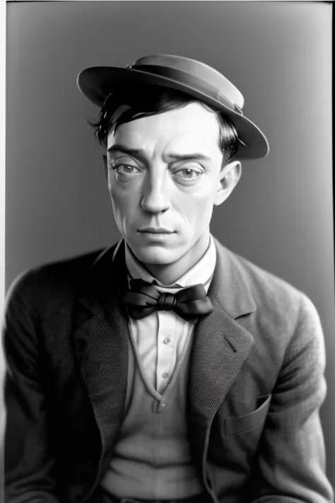 <lora:Buster Keaton-3.0a:1> BUSTER KEATON, HAT, studio photo of a moviestar