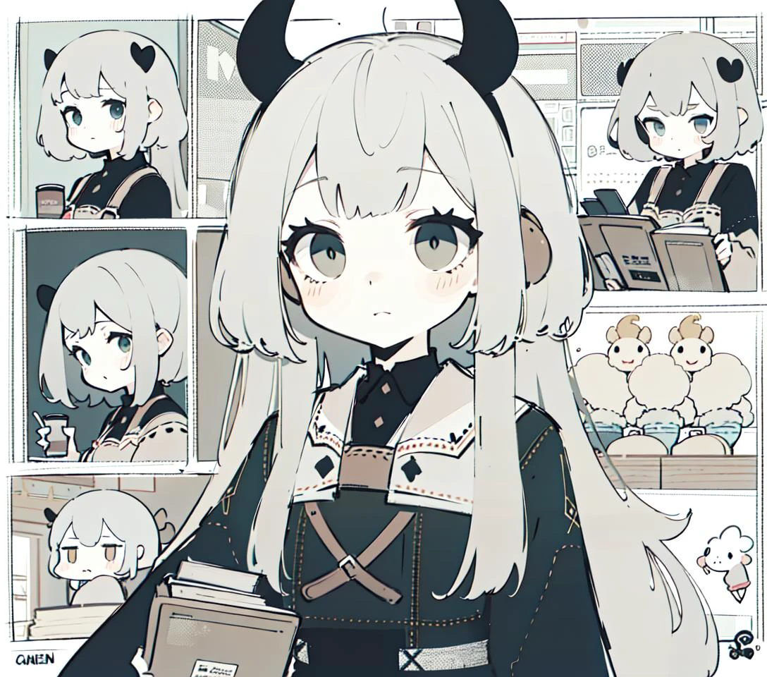 Anime character with horns and a book in front of a comic strip - SeaArt AI