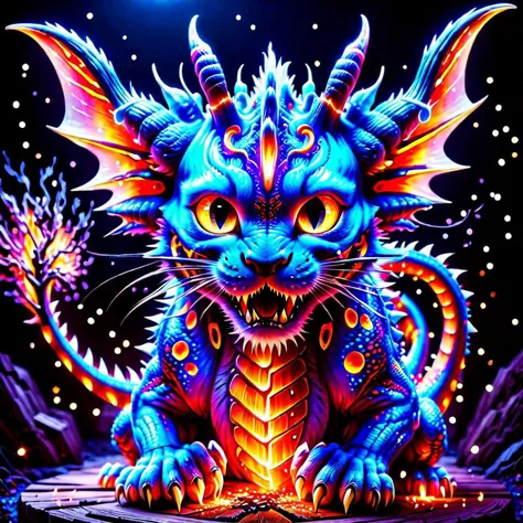 hallo Foto, Drachen|katze holz , Glühen, Funken, Neon