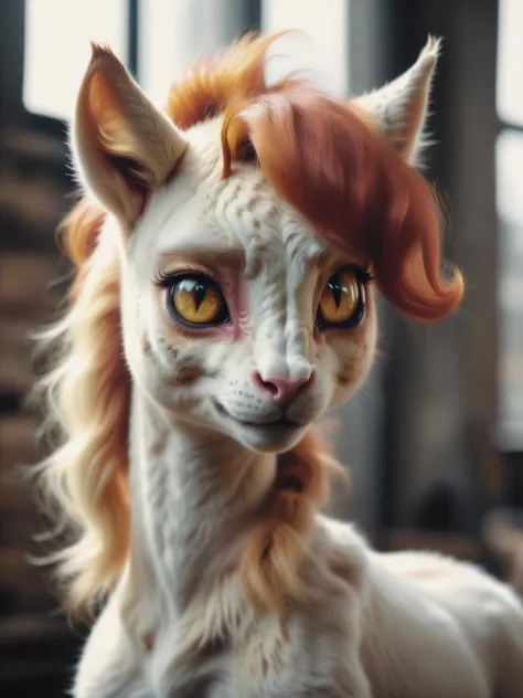 foto de retrato realista de um gato humanoide híbrido Ponyta, LUT cinematográfico dramático