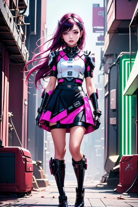 <lora:AgainCyberpunkArmor:0.8>1girl, solo, mini skirt, looking at viewer, cyberpunk