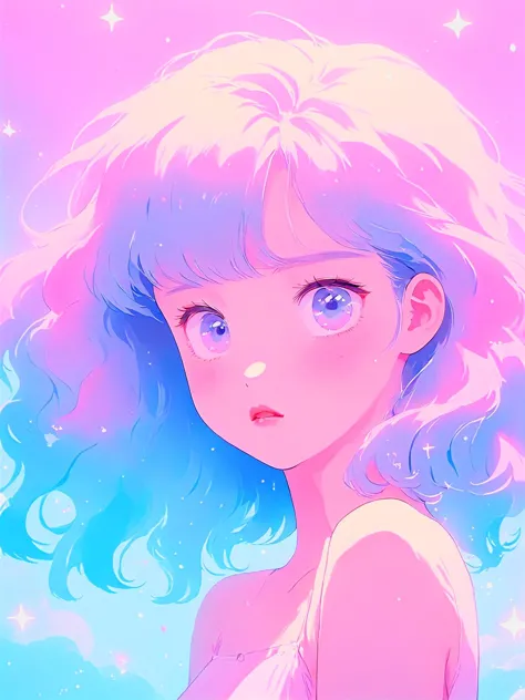 anime girl with blue hair and pink dress looking at the sky