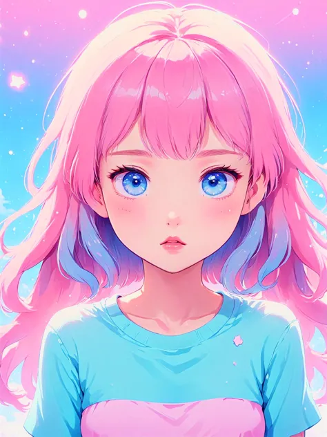 anime girl with pink hair and blue eyes