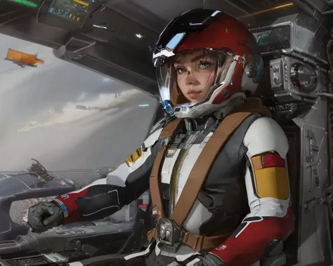 best quality,masterpiece,highly detailed,ultra-detailed,1girl,
pilot suit   ( in Mscockpit,cockpit  :1.3) pilot helmet,   <lora:...