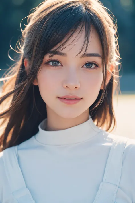 a woman with long hair and a white shirt posing for a picture