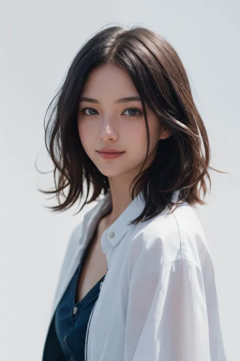 a woman with long hair and a white shirt posing for a picture