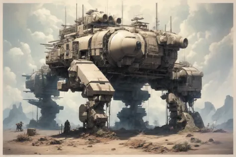 a close up of a giant robot on a desert area