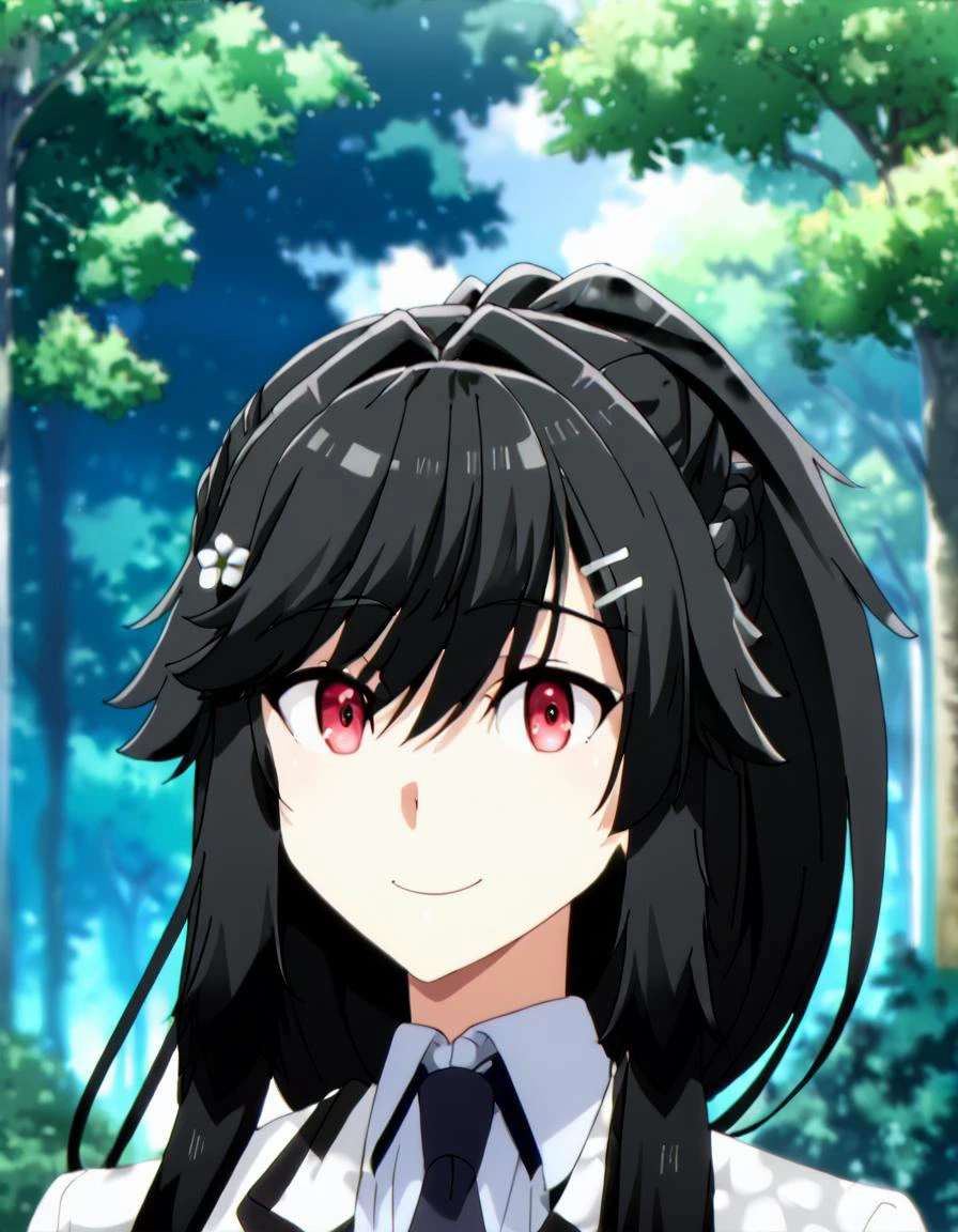 Anime girl with long black hair and a white shirt and tie - SeaArt AI