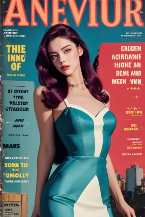 an image of a woman in a blue and white dress on a magazine cover