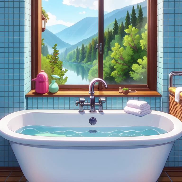 (masterpiece, best quality, detailed:1.5), carmine theme, 1girl,  bathroom window, from side, bathtub filled with water, towel wrap body, curtain, white tile wall BREAK (sakura nene:1.3) 
