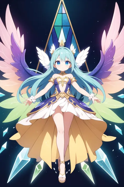 masterpiece, best quality, ultra detailed, anime style, From a crystalline realm, an Azure Sprite descends with wings resembling...