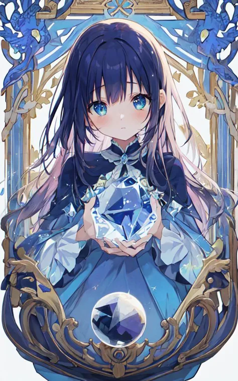 a close up of a person holding a crystal in a frame