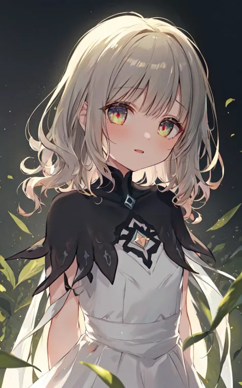 a girl in a white dress with a black bird on her shoulder