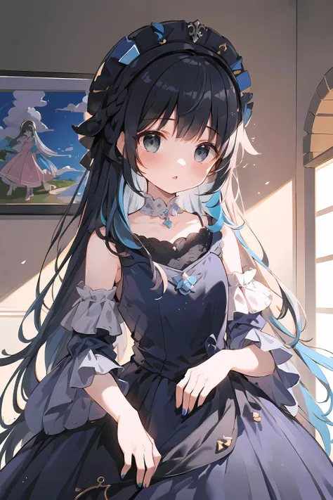 anime girl in a blue dress with long hair and a blue dress