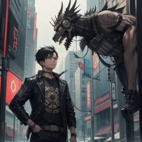 1boy, city, cyberpunk, fantasy punk, asian punk, steam punk, highly detailed and finely crafted with crazy details