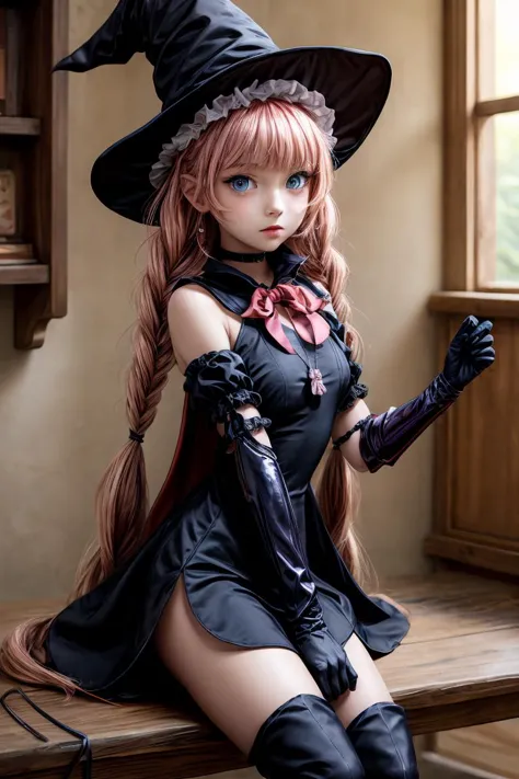 (masterpiece, best quality), 1girl,  <lora:topspeed-nvwls-v1:1> topspd, twin braids, witch hat, necklace, black dress, black cap...